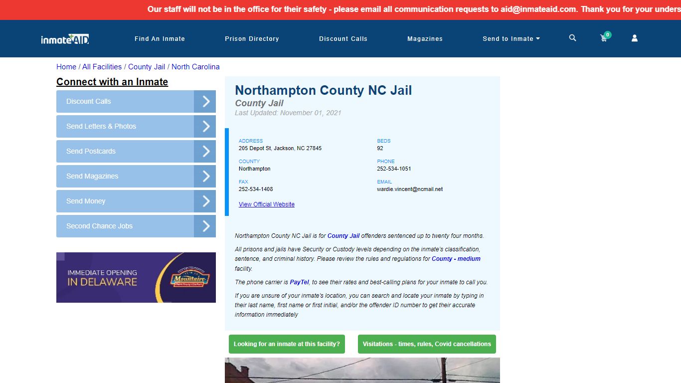 Northampton County NC Jail - Inmate Locator - Jackson, NC